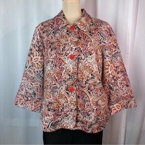 Vintage Koret Jacket Sz L Floral Kimono Textured Tapestry Colorful Office EUC